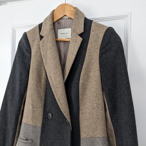 $485 COUNTRY ROAD Australia Wool Colour Block Coat XXS - Picture 3 of 6